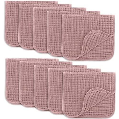 Comfy Cubs Muslin Burp Cloths Set Large 100% Cotton Hand Washcloths for Babies, Baby Essentials 6 Layers Extra Absorbent and Soft Boys & Girls Baby Bibs & Burp Cloths Set (Mauve, 10-Pack, 20" X10")