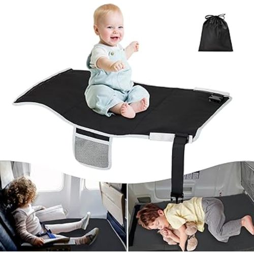 FOTN Toddler Airplane Bed, Kids Seat Extender Travel Bed, Safe Baby Plane Essentials, Portable Long Trip Flyaway Kid Seats Footrest, Air Flight Must Have for Infant Sleeping & Rest (Black)