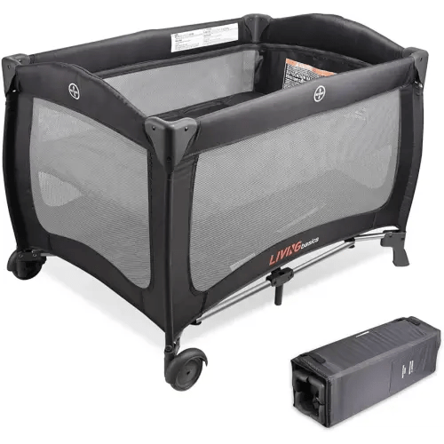 LIVINGbasics 2-in-1 Baby Playard, Foldable Baby Bassinet with Wheels for Home/Travel/Outdoor