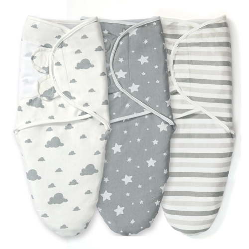 Imperial Rooms Unisex Baby Velcro Swaddle Wrap, Sleep Sack Blanket, 0-3 Months, Grey, 3 Pack