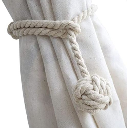 Melaluxe 2 Pack Curtain Tiebacks - Heavy Duty Curtain Rope Tieback, Handmade Rural Decorative Curtain Holdbacks (Beige)