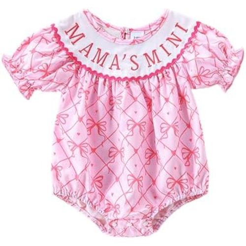 Newborn Baby Girl Romper Mamas Mini Bow Plaid Print Puff Sleeve Smocked Bubble Romper Jumpsuit Bodysuit Clothes