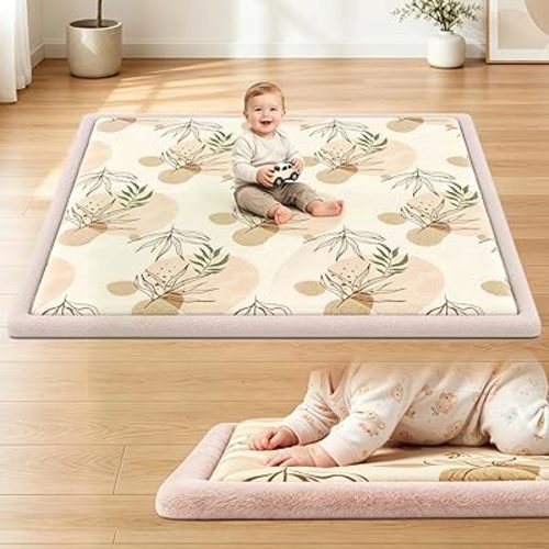 50x50 Baby Play Mat - 1.3" Thick Baby Mat for Floor Non-Slip Extra Thick & Comfortable Crawling & Tummy Time Fit for Playpen - Indoor Outdoor Use Coral Fleece Boho Design