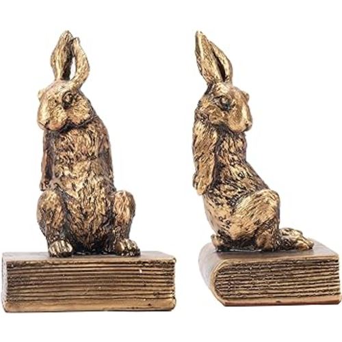 Bookends for Shelves to Hold Books Hevay Duty,Decorative Book Ends for Bookshelf Décor,Cute Animal Rabbit Book Stopper Bunny Statues for Home, Office Desk, Living Room Decoration,1pair/2pieces