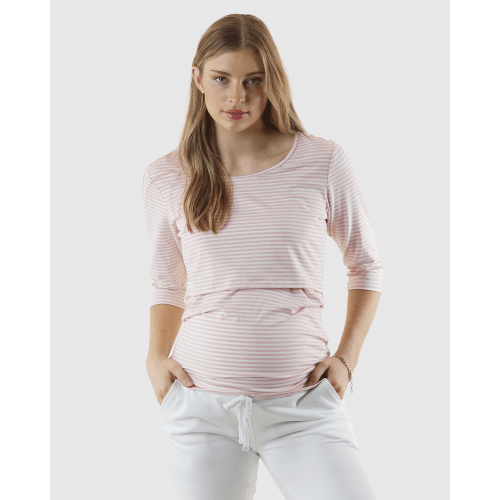Mara Maternity Stripe Nursing Top - Pink & White
