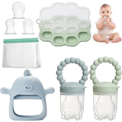 Breastmilk Popsicle Mold & Baby Fruit Feeder Pacifier with Teething Mitten, 3 Extra Nipples and Storage Bag, BPA Free, Dishwasher Safe, Ideal for Babies Over 3 Months Feeding & Teething