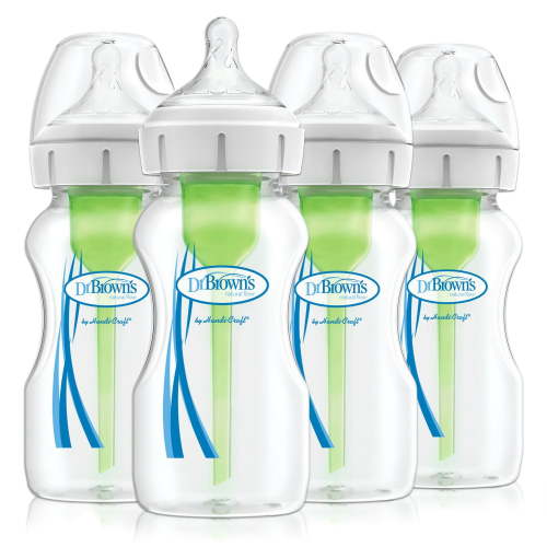Dr. Brown’s Natural Flow Anti-Colic Options+ Wide-Neck Baby Bottle, 9 oz/270 mL, Level 1 Nipple, 4-Pack, 0m+, 9 oz 4 pack