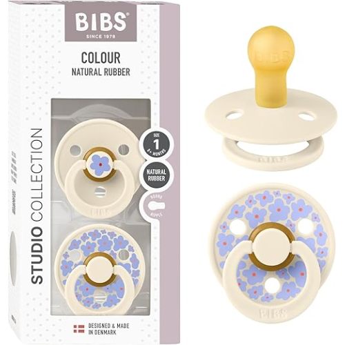 BIBS Pacifiers - Colour Studio 2 Pack | Round Nipple Baby Pacifier | BPA Free Natural Rubber Latex Soother | Made in Denmark | Size 0+ Months | Jasmine Fossil Grey