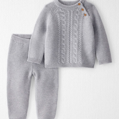 Heather Grey Baby Organic Cotton Cable Knit Sweater Set | Carter’s Oshkosh Canada