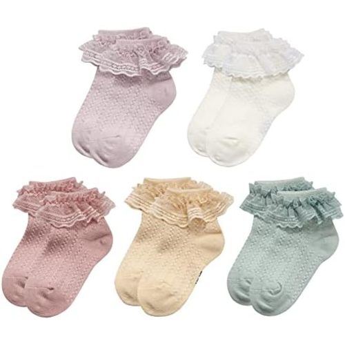 Durio Baby Girl Frilly Ruffle Socks - Cute Toddler Lace Socks for Girls
