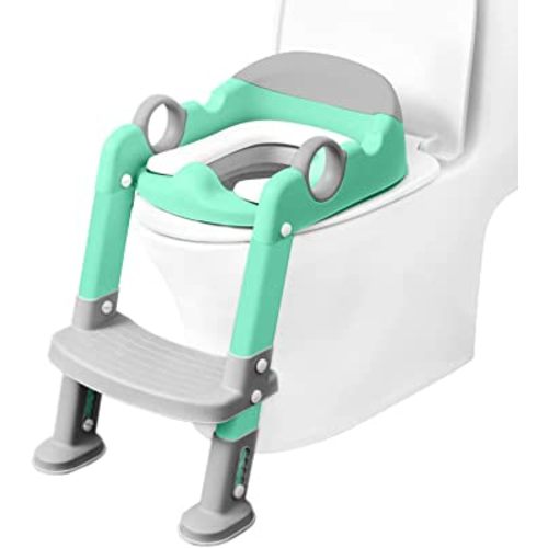 Potty Training Seat with Step Stool Ladder for Kids and Toddler,Wiifo Sturdy Potty Ladder with Soft Padded Cushion for Toddler Boys and Girls,Toddler Toilet Training Seat Chair(Grey Green)