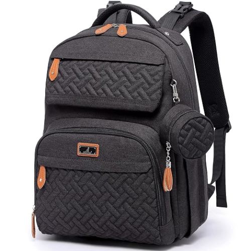 BabbleRoo Diaper Bag Backpack - Travel Large Baby Diaper Bag with Changing pad, Waterproof Baby Bags for Mom & Dad, Unisex Bags with Pacifier Case, Luggage Strap & Stroller Clips– Black
