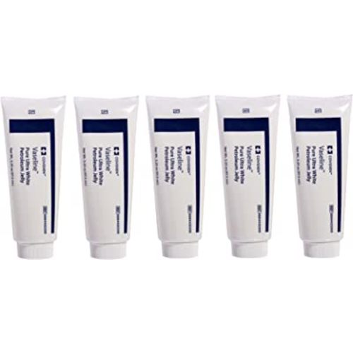5 Pack Medical Grade Vaseline Pure Ultra White Petroleum Jelly, 3.25 oz (97.5 mL) Tubes ONLY by Kendall/Covidien