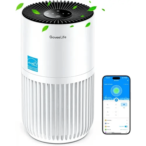 GoveeLife Mini Air Purifier for Bedroom, Smart Filter Air Purifier with App Alexa Control for Pet Hair, Odors, Pollen, Smoke, Portable Air Cleaner with 3 Speeds, 2 Modes, Timer, Aroma for Home