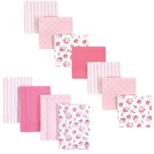 Luvable Friends Infant Girl Cotton Flannel Burp Cloths and Receiving Blankets, 11-Piece, Garden, One Size