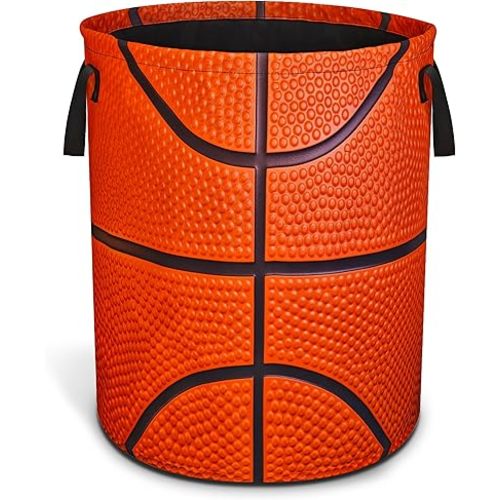Basketball Texture Laundry Basket Ball Foldable Waterproof Oxford Cloth Funny Tote Bag Laundry Hamper Clothes Storage Bucket Toy Organizer For Bathroom/Laundry Storage/Bedroom 17.7x13.7 Inch