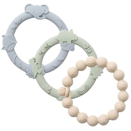 Baby Teether Rings Silicone Teethers for Babies Multi Use Teething Toys for Infants Chew Toys Baby Teething Rings for Infant Boys and Girls 3 Pack-Blue