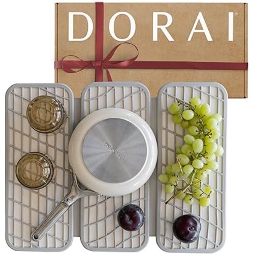 Dorai Home Dish Pad | Diatomaceous Earth Stone Drying Mat For Kitchen Counter | Quick Drying | Stone Dish Drying Mat For Kitchen | 19.9" x 15.2" x 0.52" | Sandstone