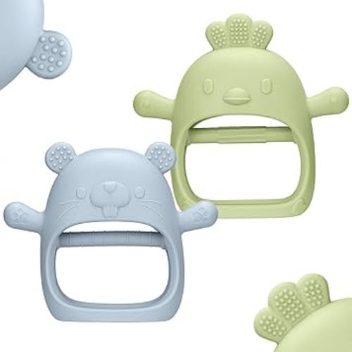 2 Packs Baby Teething Toys Silicone Teething Mittens for Infants 3 Months+, Never Drop & Easy to Hold Teethers, Helps Soothing Gums & Sucking Needs, Teething Relief (Forest)