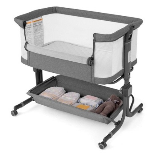 Costway Baby Bassinet Bedside Sleeper with6-Level Adjustable Height 3°-8° Incline Angle Pink/Grey/Beige, Color: Grey