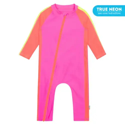 Sunsuit - Long Sleeve Romper Swimsuit | "Neon Pink/Orange"