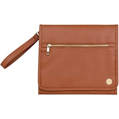 CleverMade Portable Baby Changing Pad Clutch with Wristlet - Premium Foldable Water Resistant Diaper Changing Mat with Storage Pockets for Diapers and Wipes - Brown
