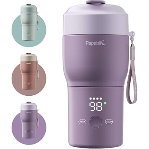Papablic Portable Bottle Warmer for Travel – Fast Heating, Steam Sterilizer, 30W Fast Charge, 5-Temp Control, Easy-Clean Wide Mouth, Baby Milk Warmer for Breastmilk & Formula