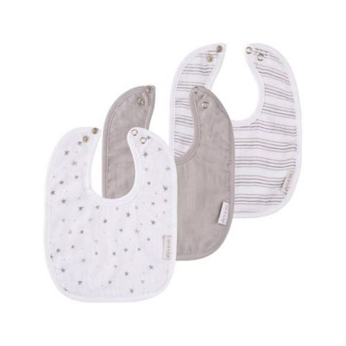 Ely's & Co. Muslin Terry Bib Grey Stars-Solid-Stripes 3 Pack