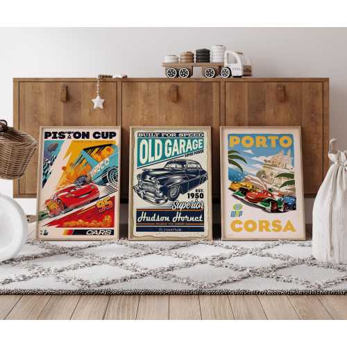 12x18 Set of 3 Movie Poster - Cars Movie Poster - Piston Cup - Disneyland Home - Piston Cup - Lightning Radiator Springs Poster,