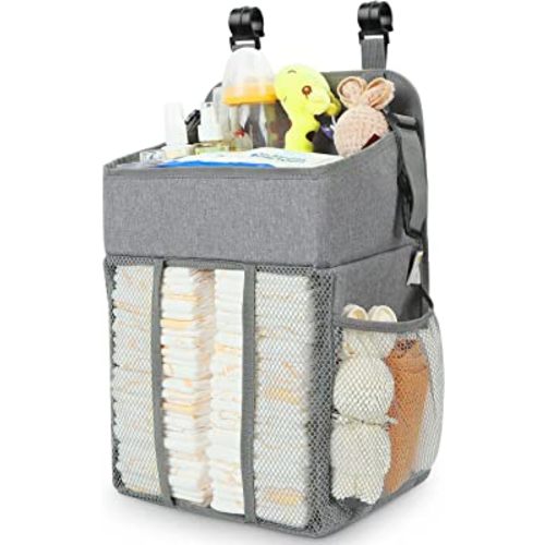 Maliton Changing Table Diaper Organizer - Baby Hanging Diaper Stacker Nursery Caddy Organizer for Cribs Playard Baby Essentials Storage - Hold 52+ Diapers - 18.5" x 10.5" x 8" (Gray)