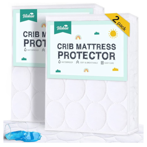 Crib Mattress Protector Sheets Waterproof 2 Pack, Quilted Crib Mattress Pad Cover Fitted Fits for Toddler Bed Mattress, White, 52” x 28”