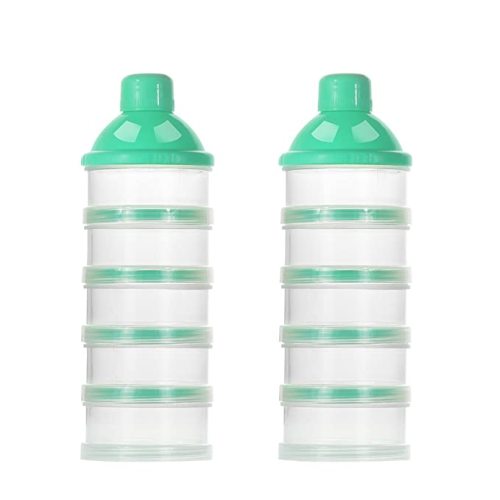Accmor Formula Dispenser On The Go, 5 Layers Stackable Formula Container for Travel, Baby Milk Powder Kids Snack Container, BPA Free - Green - 2pc