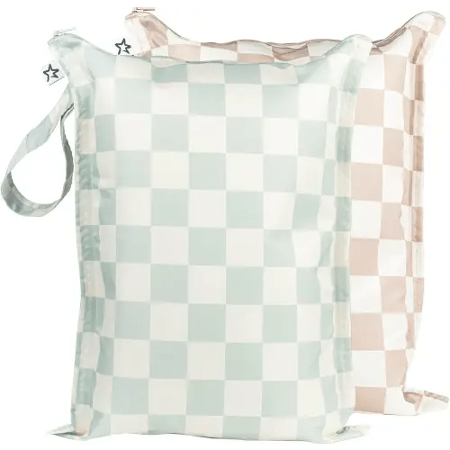 Tiny Twinkle Mess-proof Waterproof Wet Dry Bag | 2 Pack Reusable for Swimsuits, Gym & Baby Clothes | Leakproof Wet Clothes Bag, Beach Travel Essentials (Unisex Checkers)