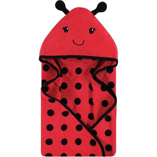 Hudson Baby Unisex Baby Cotton Animal Face Hooded Towel, Red Ladybug, One Size