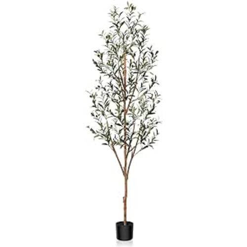 Kazeila Artificial Olive Tree 6FT Tall Faux Silk Plant for Home Office Decor Indoor Fake Potted Tree with Natural Wood Trunk and Lifelike Fruits - 1 - 6ft