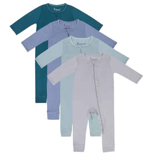 Jimonda Baby Footless Pajamas,Two Zip Closure Long Sleeve Romper,Infant Clothes Pjs 4 Pcs