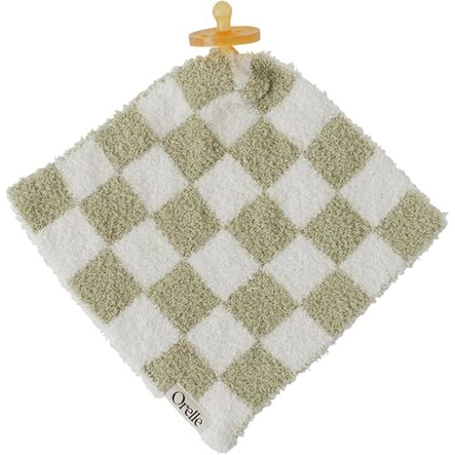 Orelle Checkered Baby Pacifier Lovey Blanket | Sage Green