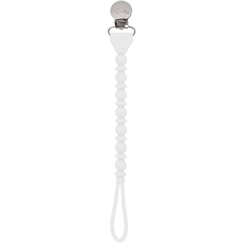 Itzy Ritzy Silicone Pacifier Clip; 100% Food Grade Silicone Pacifier Strap with Clip Keeps Pacifiers, Teethers & Small Toys in Place; Features One-Piece Design & Silicone Cord (White)