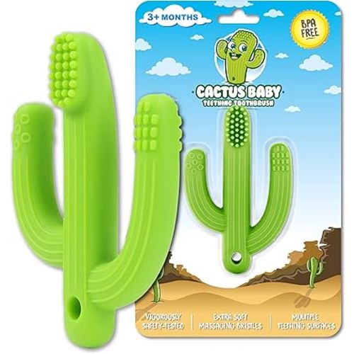 Cactus Baby Teething Toys for Babies 0-6 Months or 6-12 Months, Self-Soothing Pain Relief Soft Baby Teether Toys for Babies, Toddlers, Infants, Boy or Girl, BPA Free, Green