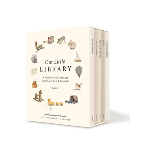 Our Little Library: A Foundational Language Vocabulary Board Book Set for Babies, Including Farm Animals, Forest Animals, Fruits and Veggies, Toys, and Transportation (Our Little Adventures Series)