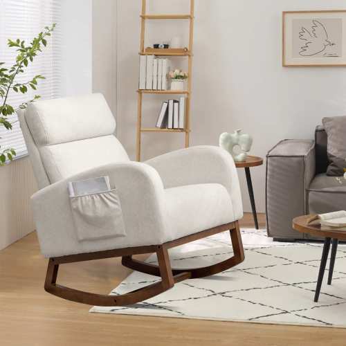 Rocking Chair Nursery Glider Chair High Back Rocking Armchair Accent Rocker for Living Room