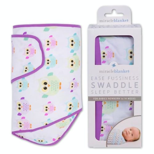 Miracle Blanket Swaddle Wrap - Boy, Girl, or Neutral Receiving Baby Blanket - Soft, Wearable Sleep Sack Essential for Newborns and Infants (Owls with Purple Trim) - Owls With Purple Trim