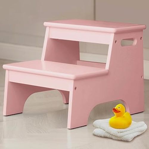 Forbena Pink Girls Toddler Step Stool for Bathroom Sink, Princess Toddler Two Step Stool for Toilet Potty Training, Baby Child Kids Stepping Stool with Handles for Bedroom Classroom Kitchen (Pink)