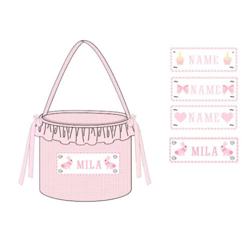 Pre Order Interchangeable Embroidery Custom Basket Pink