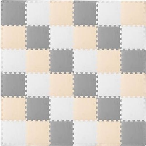 ProSource Foam Puzzle Floor Play Mat for Kids and Babies with Solid Colors, 36 or 16 Interlocking Tiles with Borders
