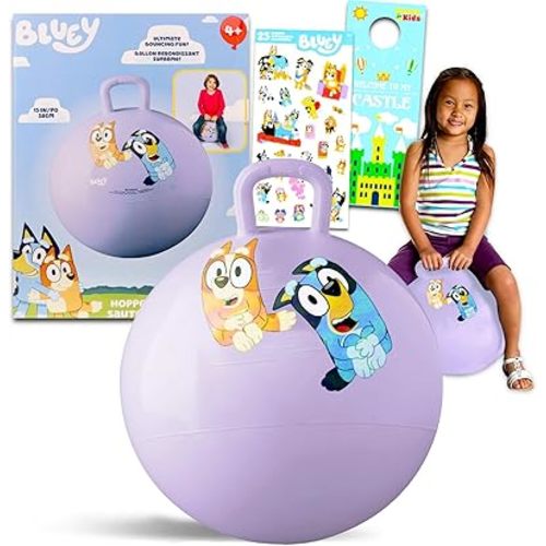 Bluey Hopper Ball Outdoor Toy Set - Bundle Includes 15" Hopper Ball for Boys and Girls Outdoor Activities, Parties Plus Stickers, More | Bluey Jumping Ball for Toddlers