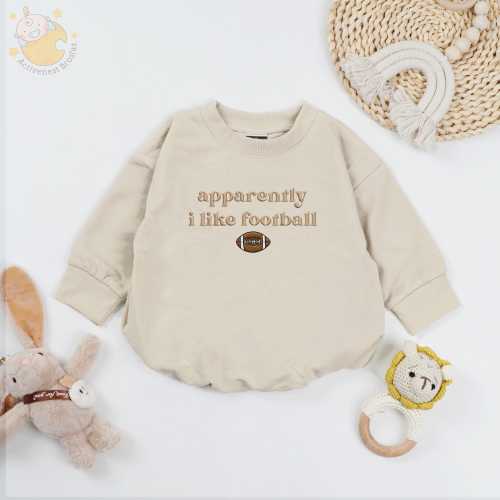 Embroidered Apparently I Like Football Baby Romper, Funny Football Bodysuit, Kids Sport Apparel, Little Football Fan Outfit, Gameday Toddle