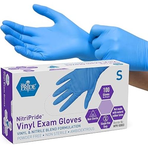 MED PRIDE Disposable Nurse Gloves, Non-Latex Gloves, Non Sterile Gloves, Nitrile Blend, Powder-Free, Small, 100 Count, Medical, Cleaning, Food Handling