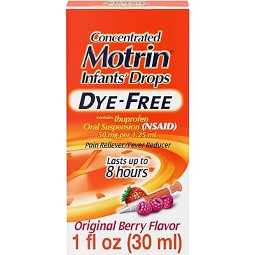 Motrin Infants' Oral Suspension Concentrated Liquid Medicine Drops with Ibuprofen, NSAID Fever Reducer & Pain Reliever for Babies, Dye Free, Alcohol-Free, Original Berry Flavor, 1 fl. oz