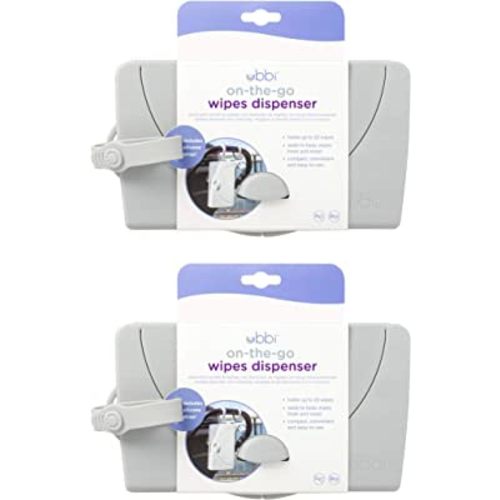Ubbi On-the-Go Baby Wipes Dispenser, Portable Wipes Container for Travel, Diaper Bag Accessory Must Have for Newborns, Reusable Wipes Holder, Gray, Set of 2